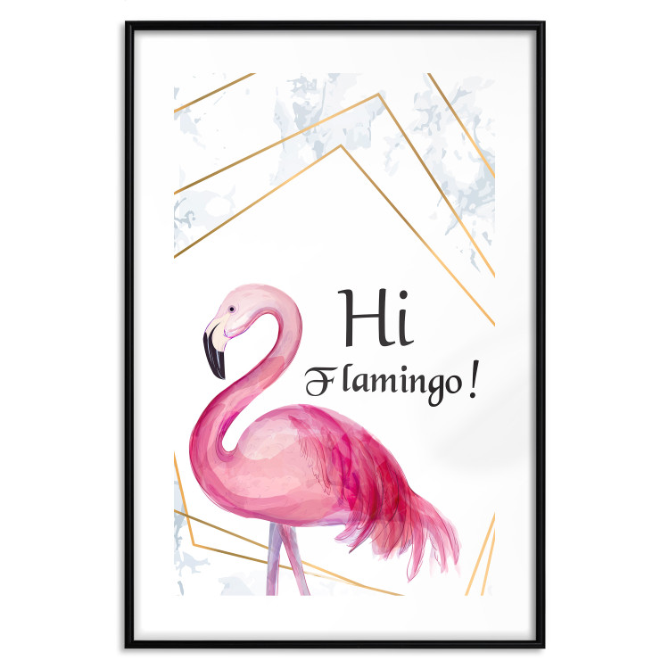 Wall Poster Hi Flamingo! - geometric composition with a pink bird and texts 115319 additionalImage 17