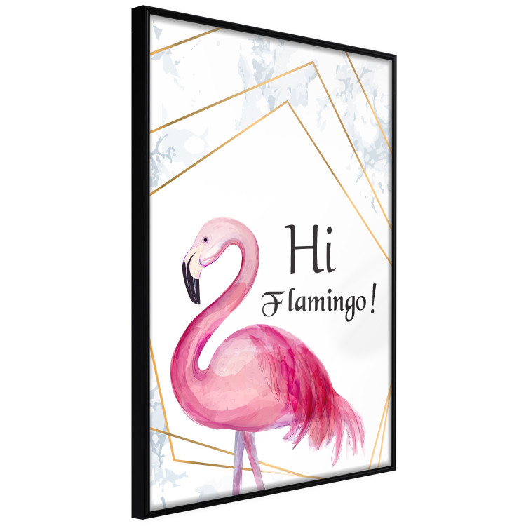 Wall Poster Hi Flamingo! - geometric composition with a pink bird and texts 115319 additionalImage 12