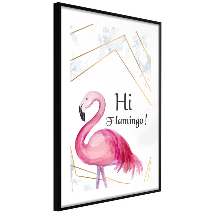 Wall Poster Hi Flamingo! - geometric composition with a pink bird and texts 115319 additionalImage 11