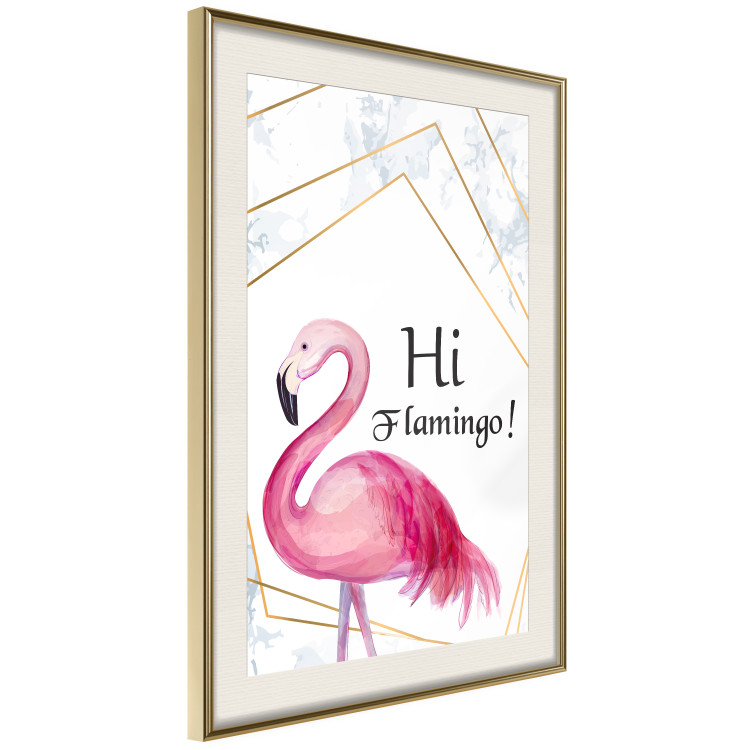 Wall Poster Hi Flamingo! - geometric composition with a pink bird and texts 115319 additionalImage 2