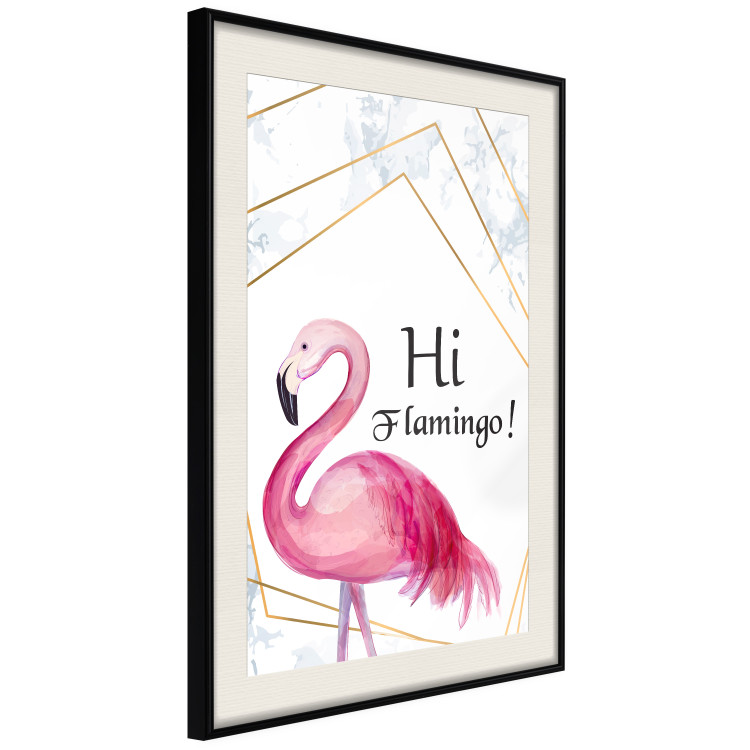 Wall Poster Hi Flamingo! - geometric composition with a pink bird and texts 115319 additionalImage 3