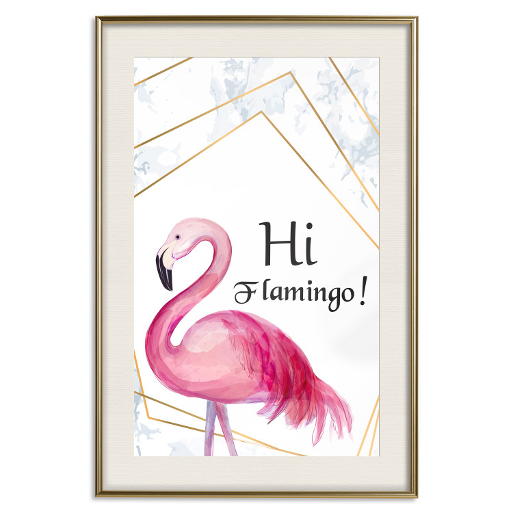 Wall Poster Hi Flamingo! - geometric composition with a pink bird and texts 115319 additionalImage 19