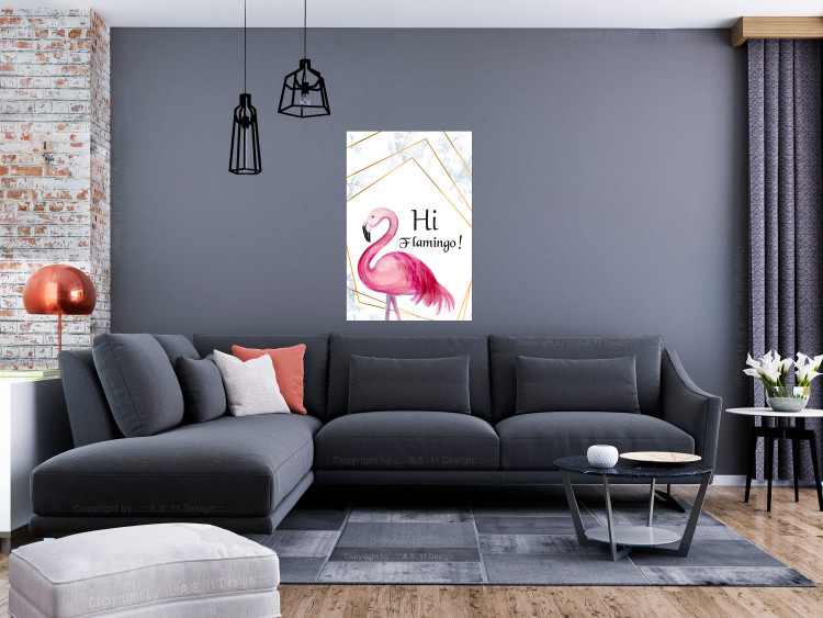 Wall Poster Hi Flamingo! - geometric composition with a pink bird and texts 115319 additionalImage 23