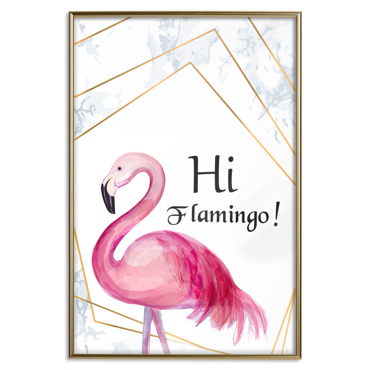 Wall Poster Hi Flamingo! - geometric composition with a pink bird and texts 115319 additionalImage 20