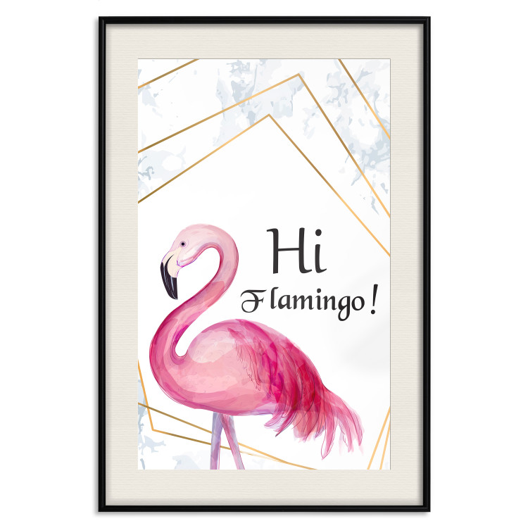 Wall Poster Hi Flamingo! - geometric composition with a pink bird and texts 115319 additionalImage 18