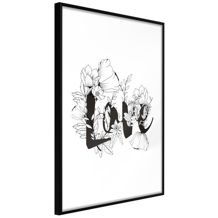Wall Poster Love in Flowers - black and white composition with a sign among vegetation 116519 additionalImage 11