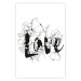 Wall Poster Love in Flowers - black and white composition with a sign among vegetation 116519