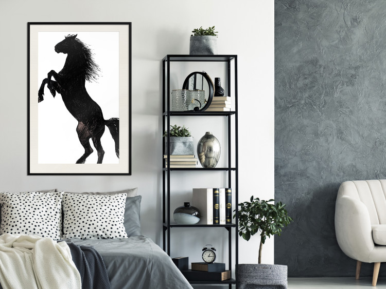 Wall Poster Horse Dance - black and white composition with the silhouette of a standing horse 118919 additionalImage 22