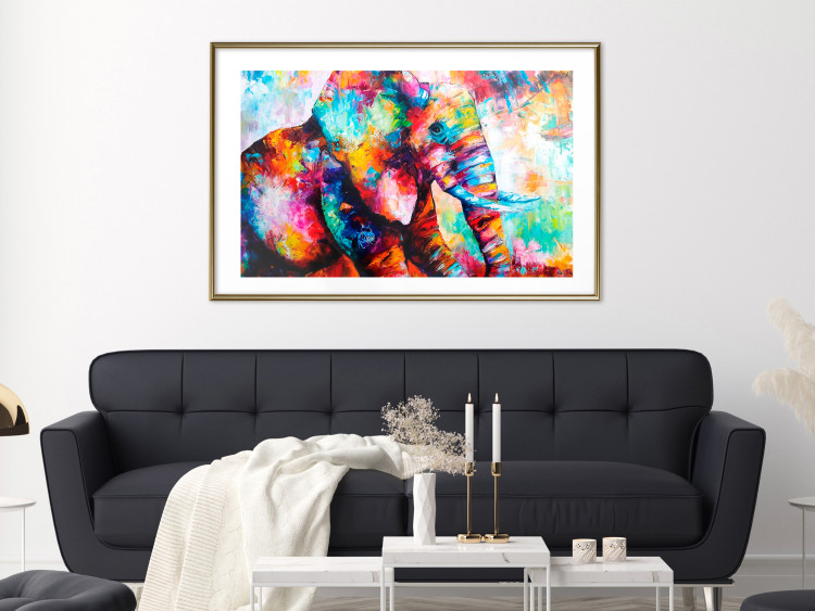 Wall Poster Elephant's Gaze - abstract colorful animal on a multicolored background 127319 additionalImage 13