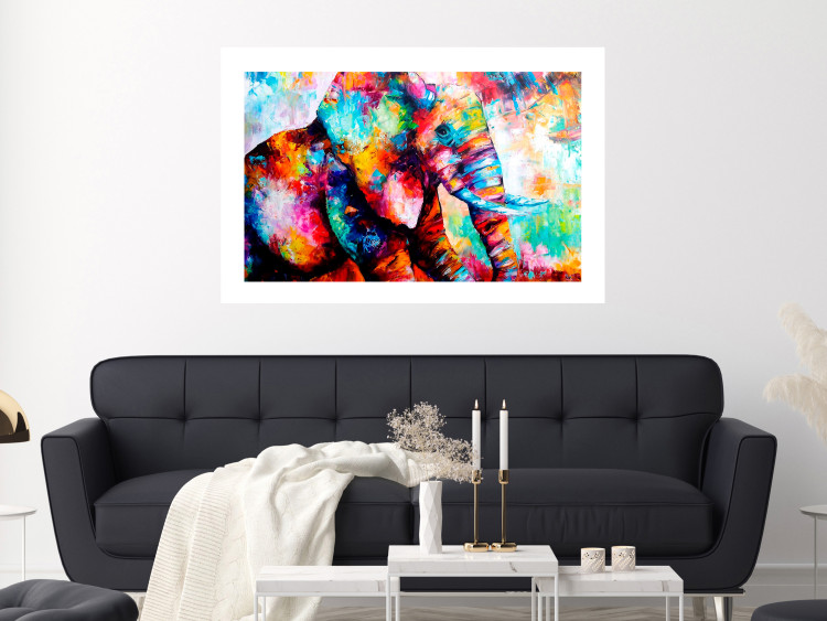 Wall Poster Elephant's Gaze - abstract colorful animal on a multicolored background 127319 additionalImage 3
