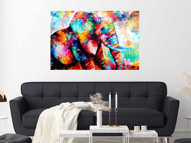 Wall Poster Elephant's Gaze - abstract colorful animal on a multicolored background 127319 additionalImage 2
