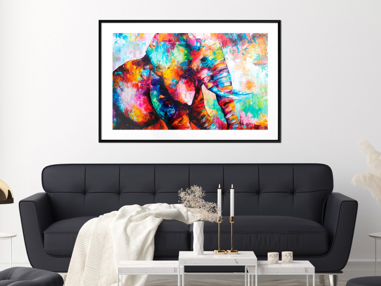Wall Poster Elephant's Gaze - abstract colorful animal on a multicolored background 127319 additionalImage 18