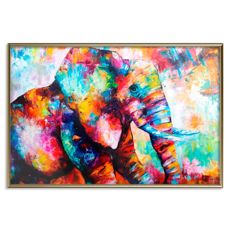 Wall Poster Elephant's Gaze - abstract colorful animal on a multicolored background 127319 additionalImage 17