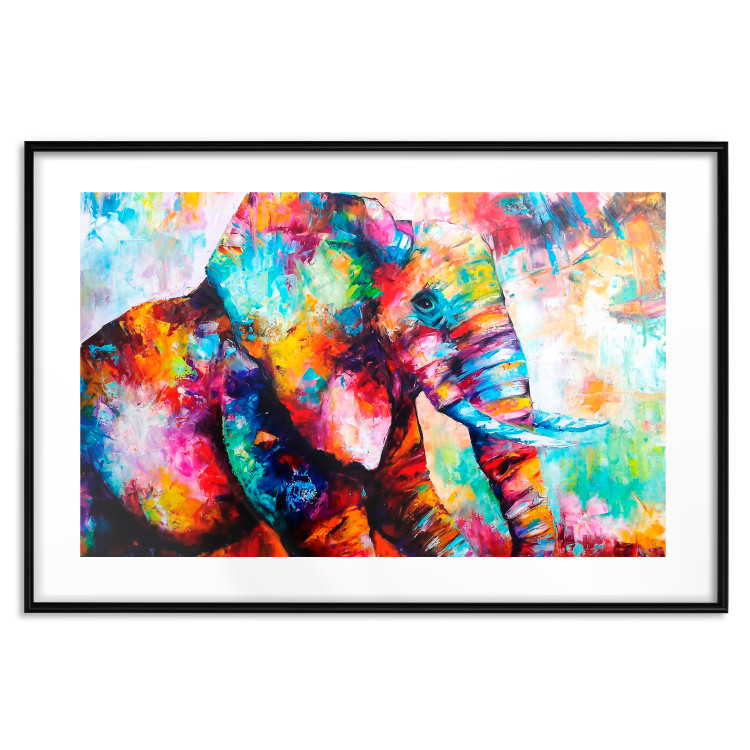 Wall Poster Elephant's Gaze - abstract colorful animal on a multicolored background 127319 additionalImage 15