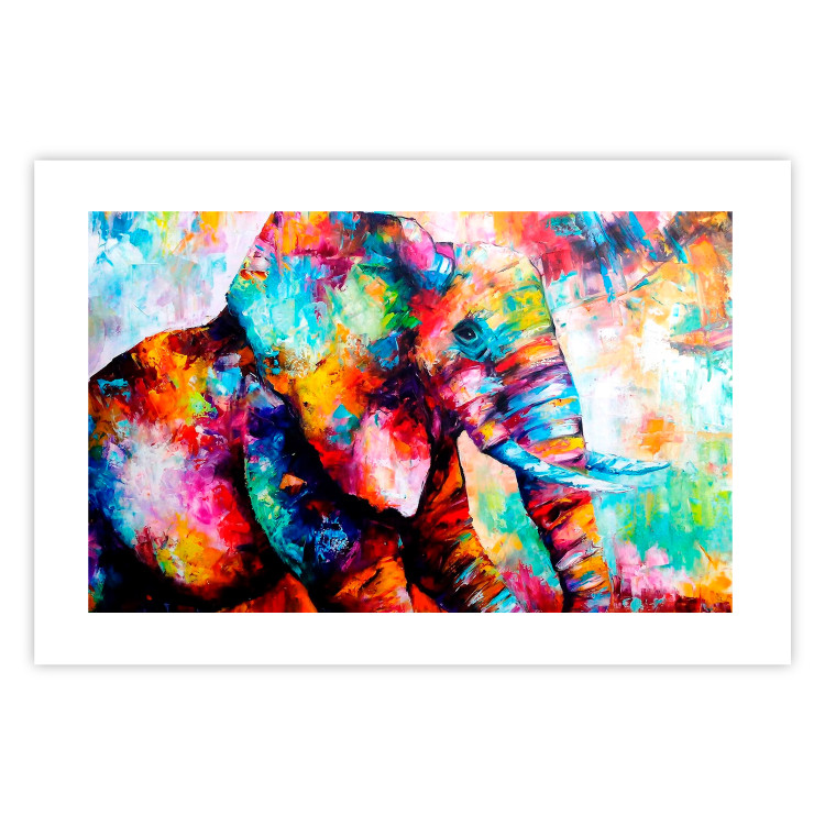 Wall Poster Elephant's Gaze - abstract colorful animal on a multicolored background 127319 additionalImage 19