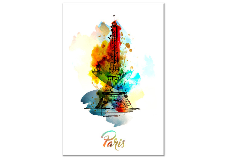 Canvas Print Colorful Paris (1-part) vertical - abstract tower with inscriptions 129319