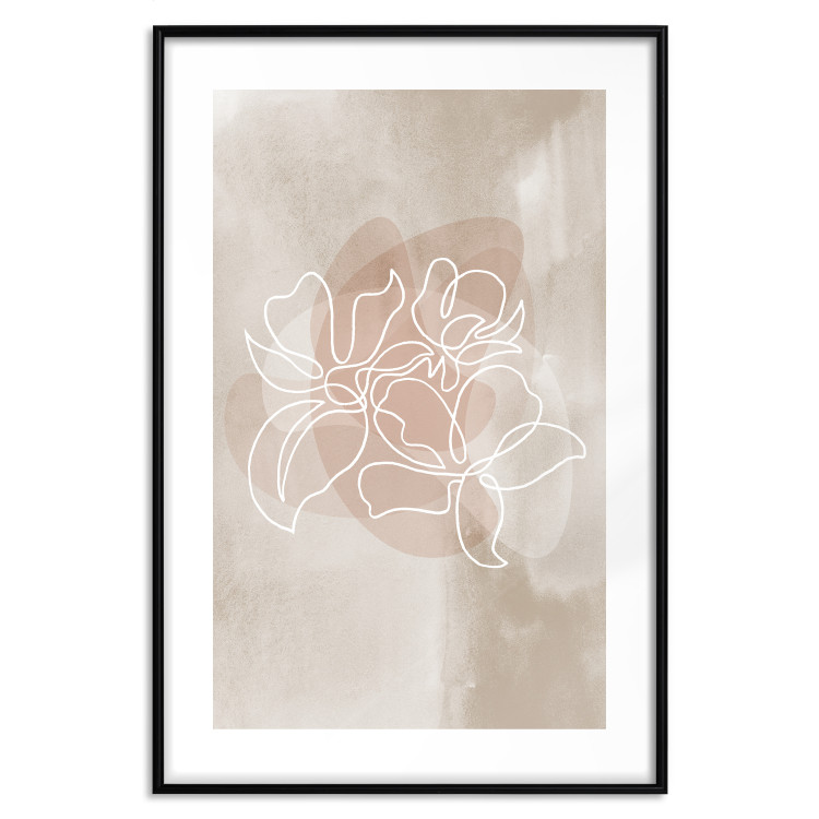 Poster Blossoming Scent - white line art of a flower on an abstract beige background 130819 additionalImage 15