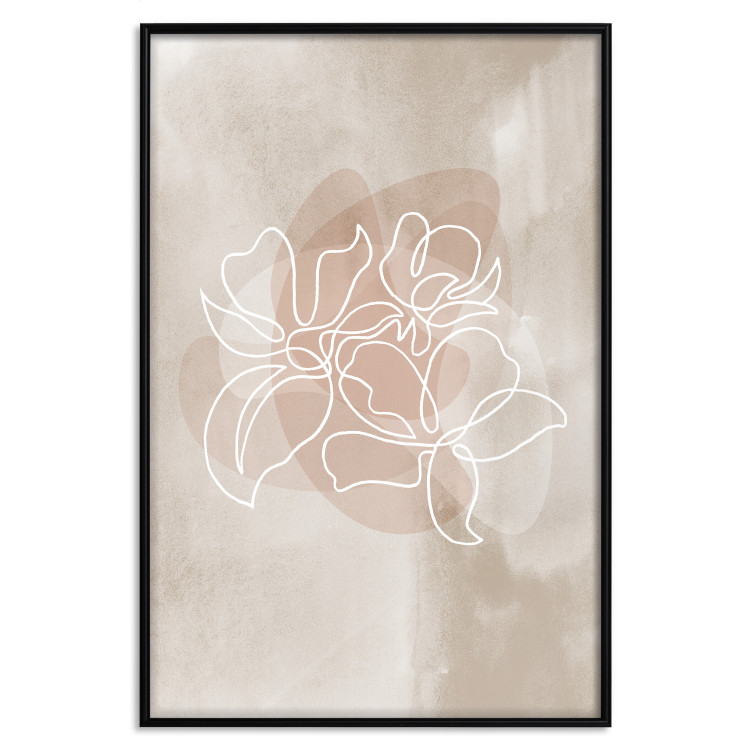 Poster Blossoming Scent - white line art of a flower on an abstract beige background 130819 additionalImage 16