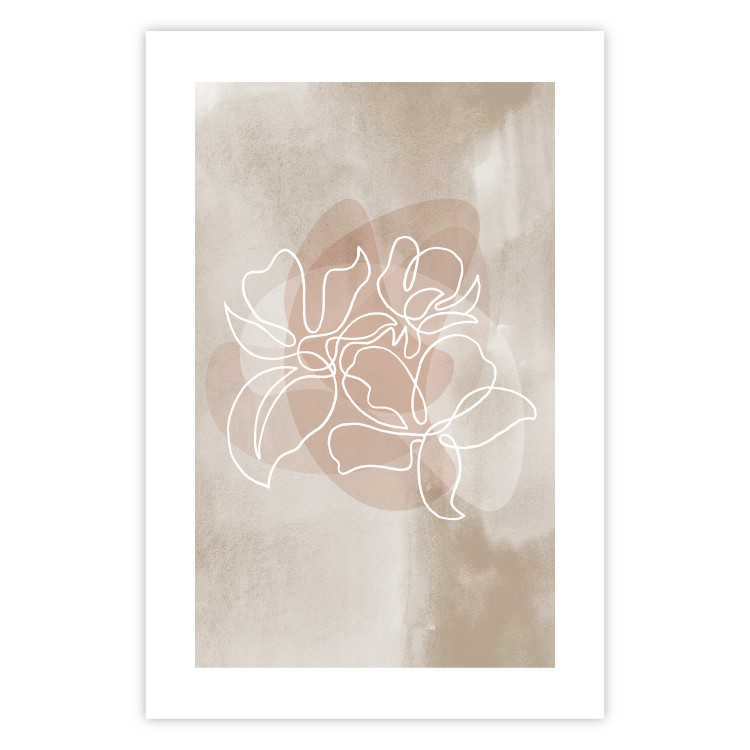 Poster Blossoming Scent - white line art of a flower on an abstract beige background 130819 additionalImage 25