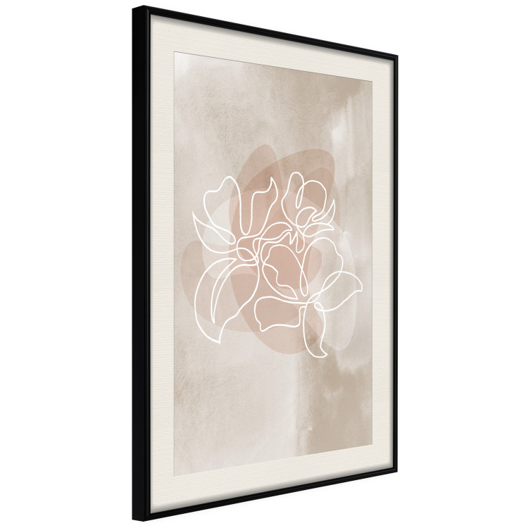 Poster Blossoming Scent - white line art of a flower on an abstract beige background 130819 additionalImage 2