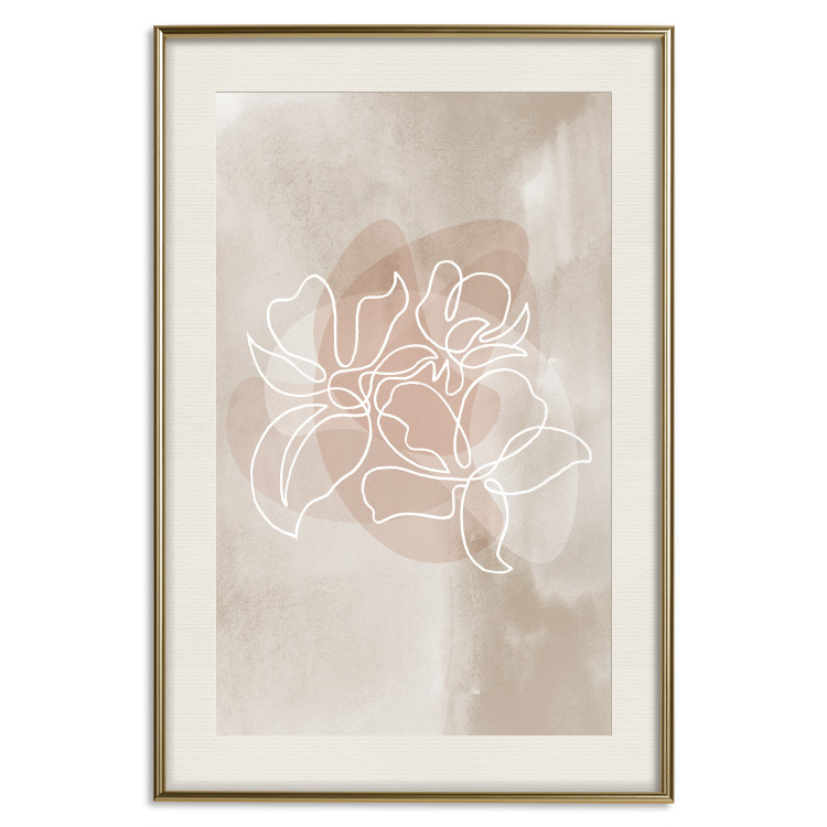 Poster Blossoming Scent - white line art of a flower on an abstract beige background 130819 additionalImage 20