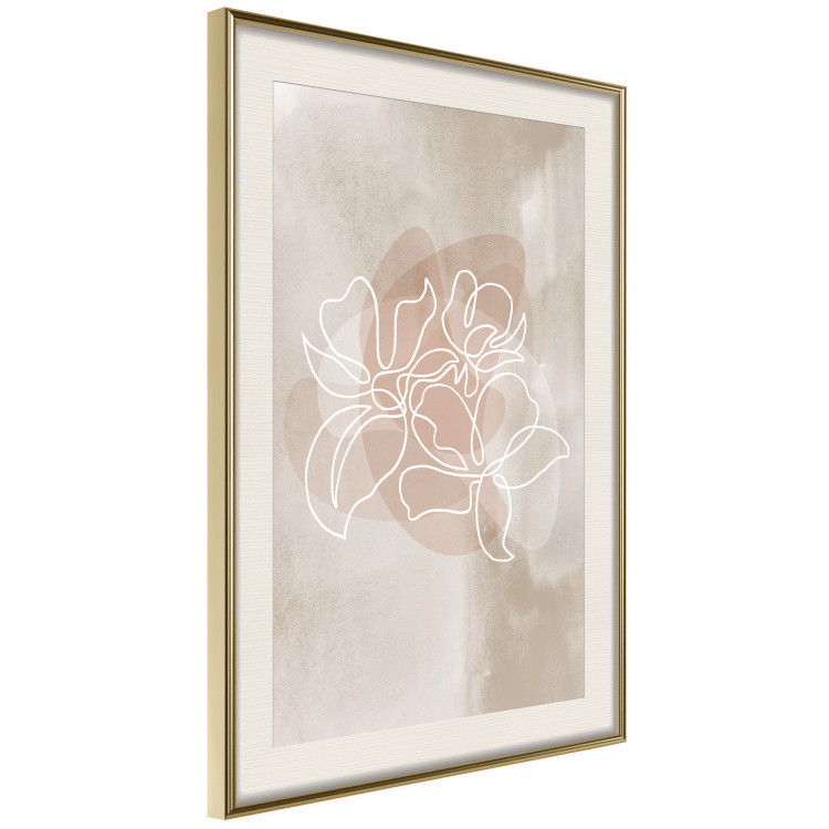 Poster Blossoming Scent - white line art of a flower on an abstract beige background 130819 additionalImage 3