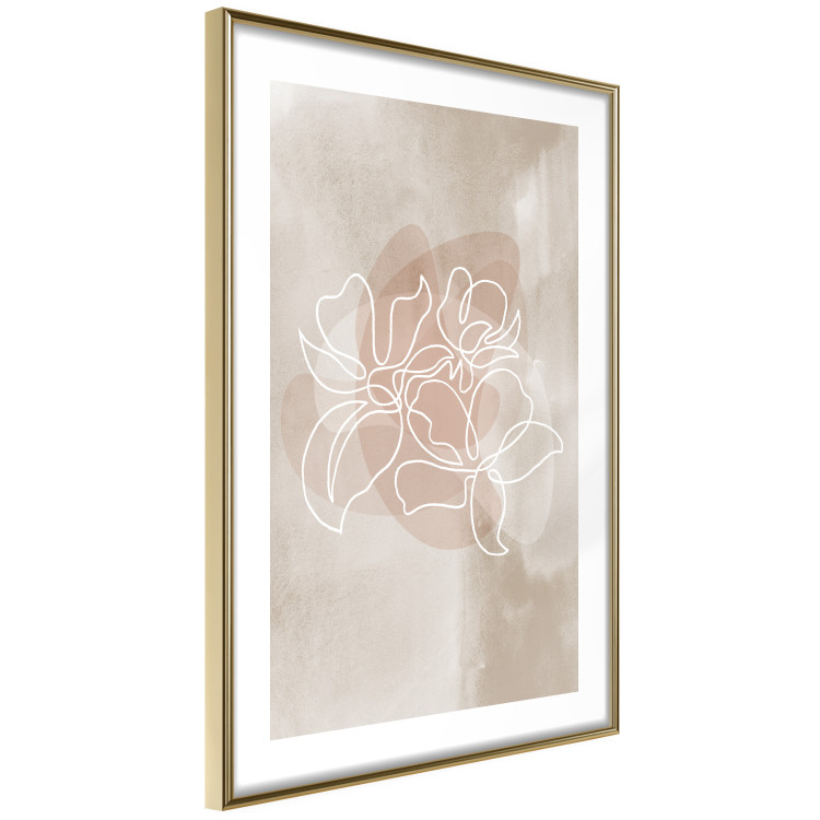 Poster Blossoming Scent - white line art of a flower on an abstract beige background 130819 additionalImage 9