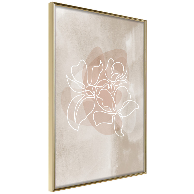 Poster Blossoming Scent - white line art of a flower on an abstract beige background 130819 additionalImage 12