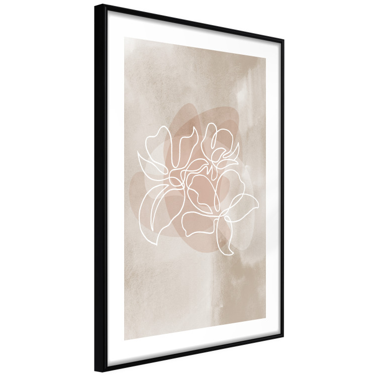 Poster Blossoming Scent - white line art of a flower on an abstract beige background 130819 additionalImage 8