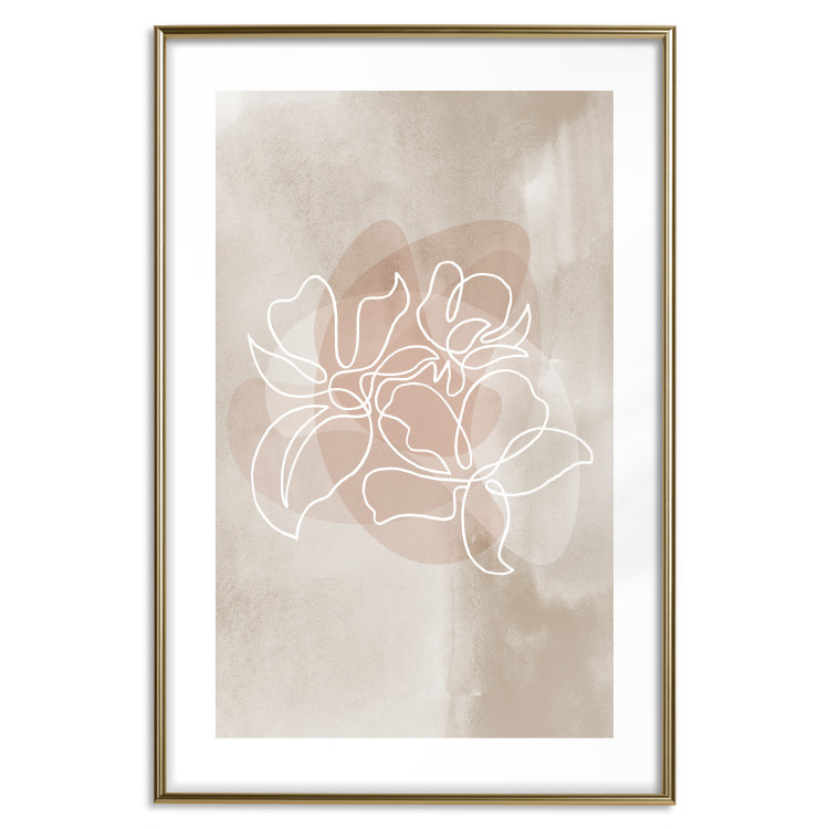 Poster Blossoming Scent - white line art of a flower on an abstract beige background 130819 additionalImage 16