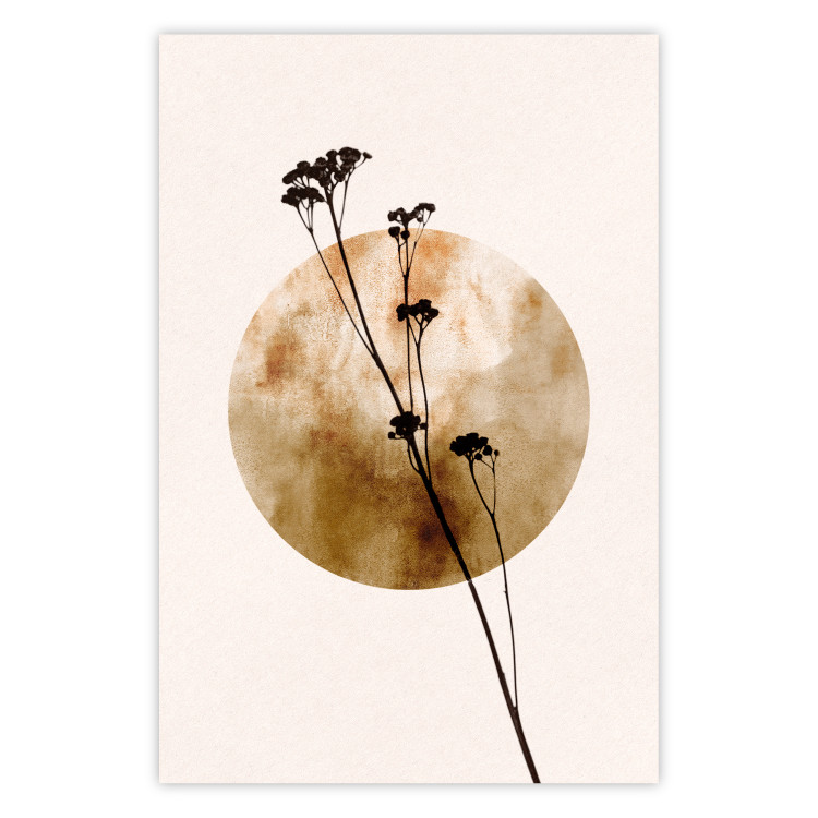 Wall Poster Plant Figure - black plant and large golden circle on a light background 131819