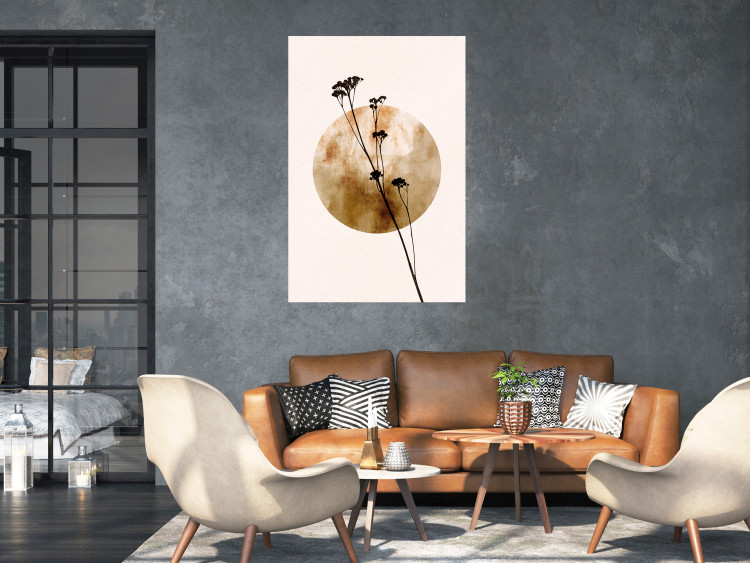 Wall Poster Plant Figure - black plant and large golden circle on a light background 131819 additionalImage 2