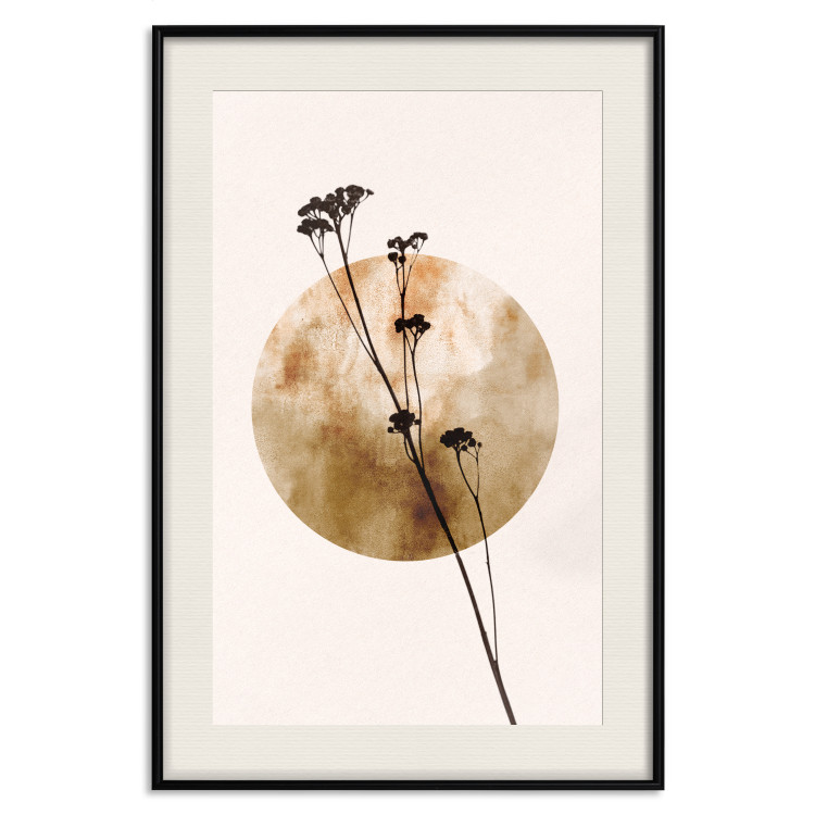 Wall Poster Plant Figure - black plant and large golden circle on a light background 131819 additionalImage 19