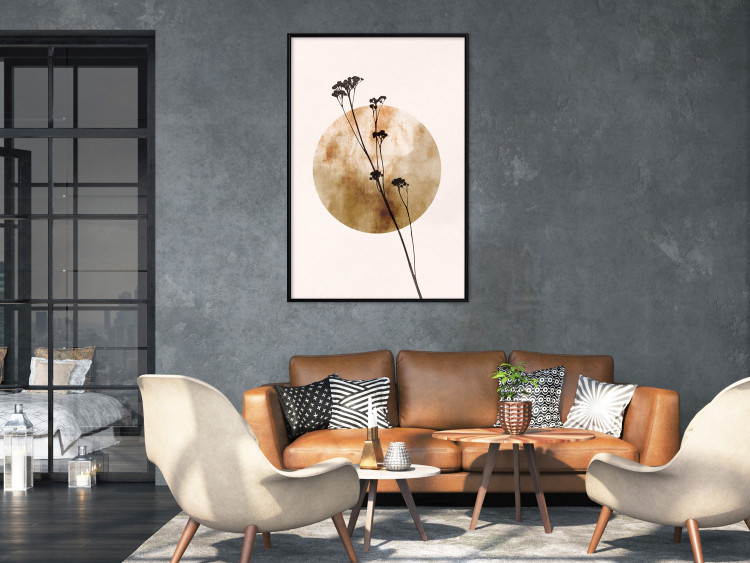 Wall Poster Plant Figure - black plant and large golden circle on a light background 131819 additionalImage 6