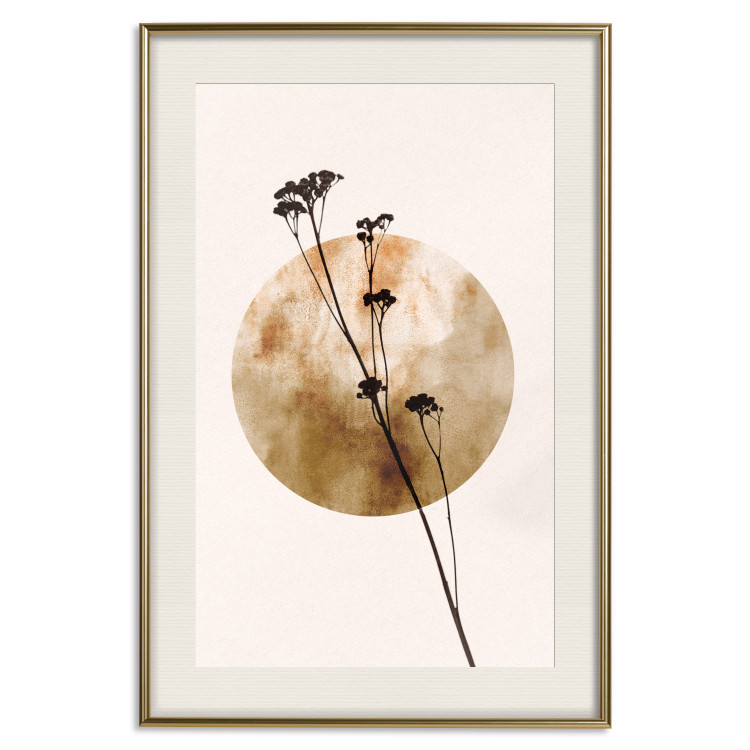 Wall Poster Plant Figure - black plant and large golden circle on a light background 131819 additionalImage 20