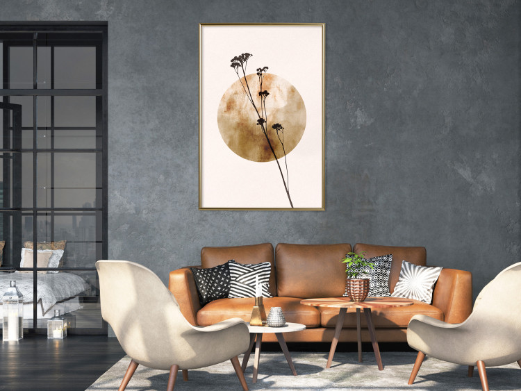 Wall Poster Plant Figure - black plant and large golden circle on a light background 131819 additionalImage 7