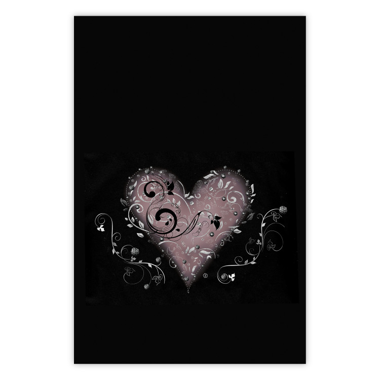 Wall Poster For a Friend - heart in a light composition of ornaments on a black background 131919