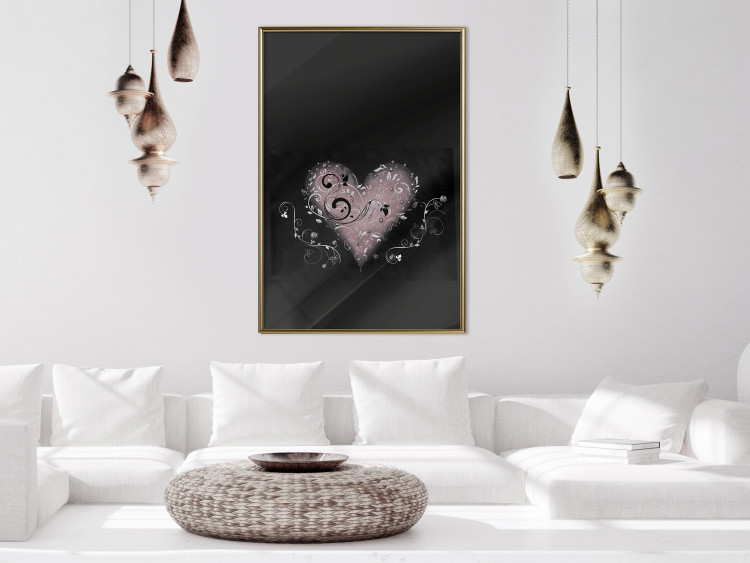 Wall Poster For a Friend - heart in a light composition of ornaments on a black background 131919 additionalImage 7
