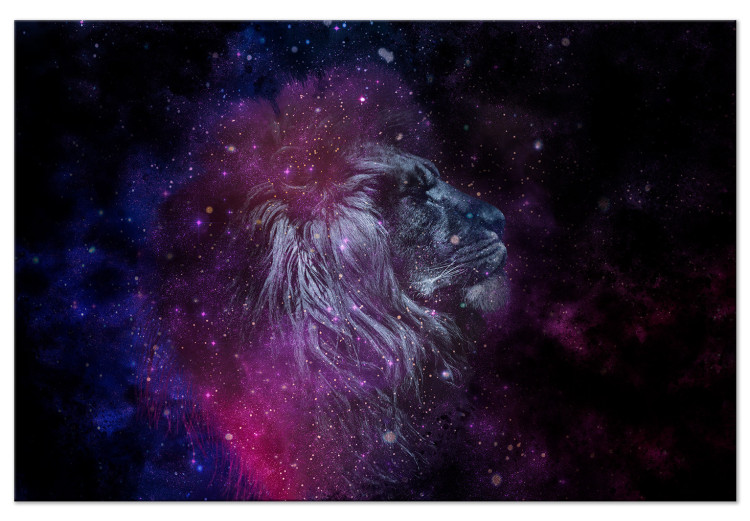 Canvas Art Print Lion on starry sky - modern abstraction in dark colours 134219