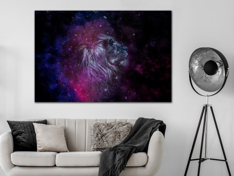 Canvas Art Print Lion on starry sky - modern abstraction in dark colours 134219 additionalImage 3