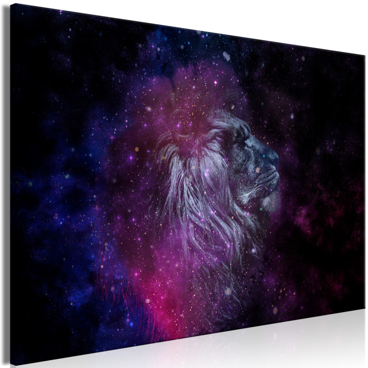 Canvas Art Print Lion on starry sky - modern abstraction in dark colours 134219 additionalImage 2
