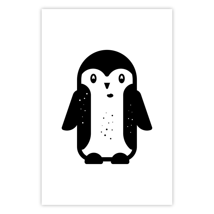Poster Funny Penguin - black and small penguin on a solid white background 135219