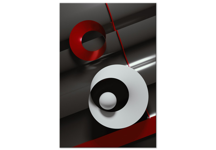 Canvas Print Graphite pipes and white-red semicircles - 3D abstraction 136319