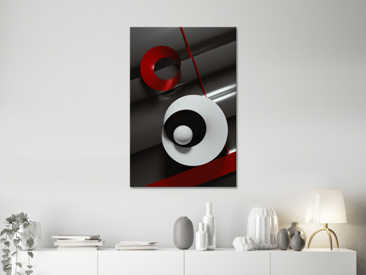 Canvas Print Graphite pipes and white-red semicircles - 3D abstraction 136319 additionalImage 3
