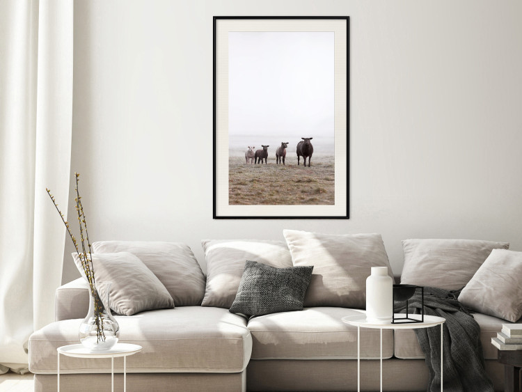 Wall Poster Friends in the Morning - landscape of a field with animals against fog 137919 additionalImage 12