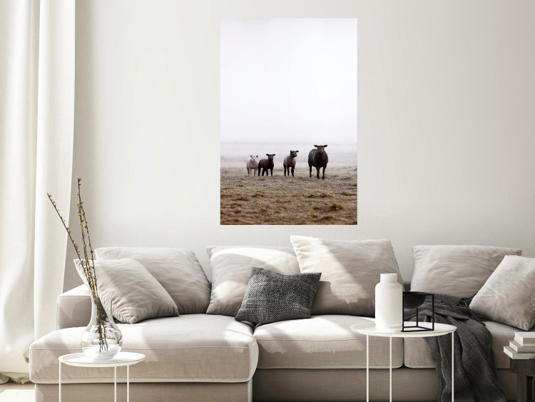 Wall Poster Friends in the Morning - landscape of a field with animals against fog 137919 additionalImage 17