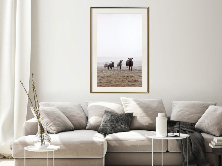 Wall Poster Friends in the Morning - landscape of a field with animals against fog 137919 additionalImage 9