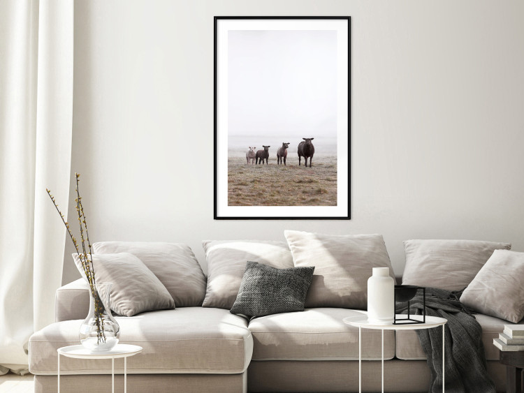 Wall Poster Friends in the Morning - landscape of a field with animals against fog 137919 additionalImage 13