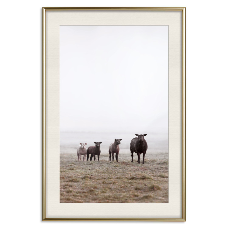 Wall Poster Friends in the Morning - landscape of a field with animals against fog 137919 additionalImage 2