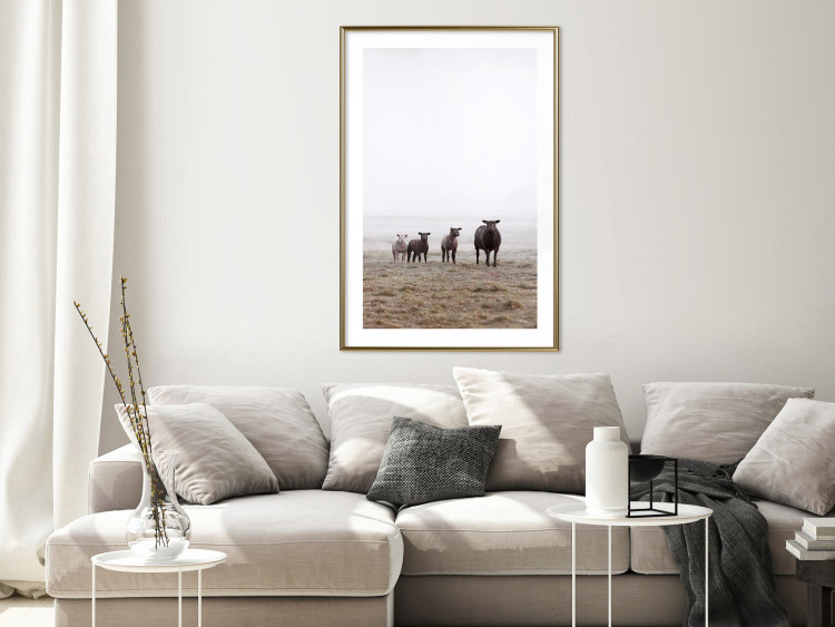 Wall Poster Friends in the Morning - landscape of a field with animals against fog 137919 additionalImage 11